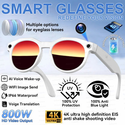 AI Smart Glasses with HD Camera Real Time Translation Bluetooth Audio WiFi Transmission for Android iOS