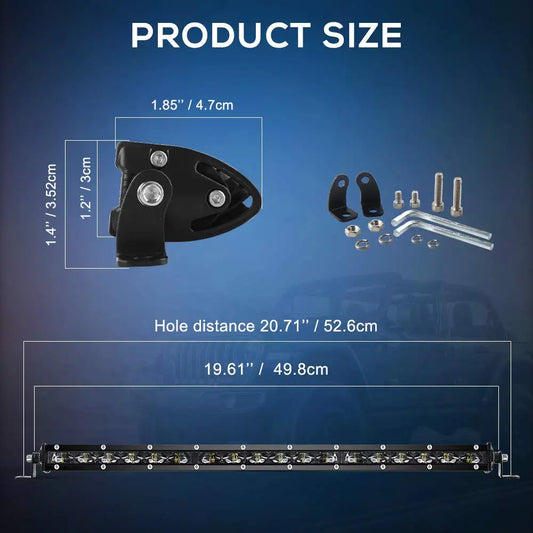 Single-Row Spot Beam LED Light Bar – 6500K, IP68, 12–24V, 7" / 13" / 20", Offroad Truck SUV ATV