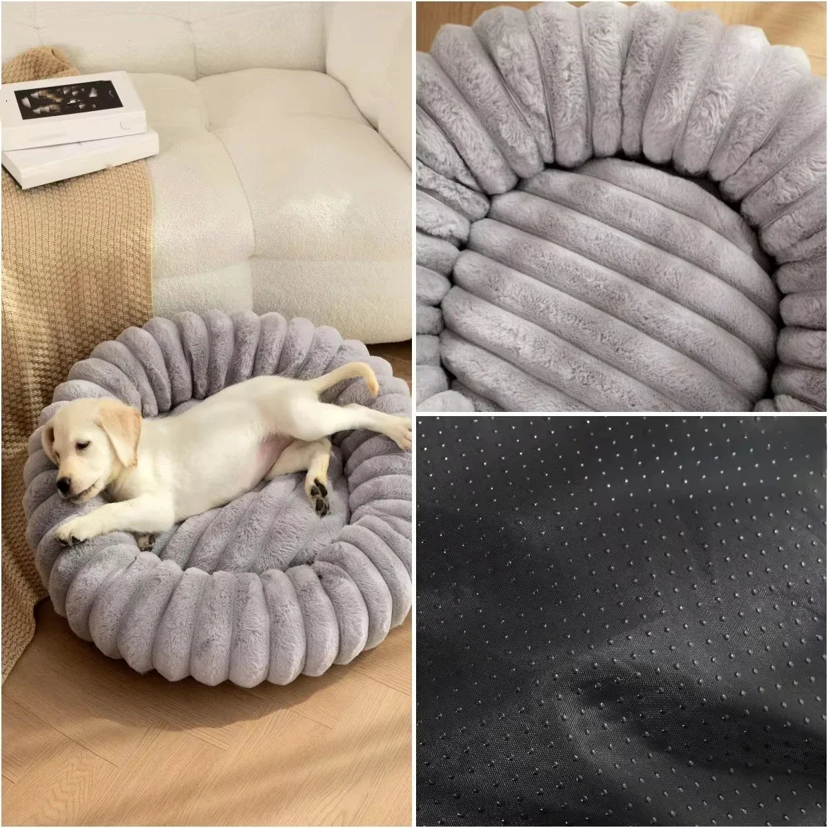 Round Plush Pet Bed – Soft Donut Bed for Cats and Dogs