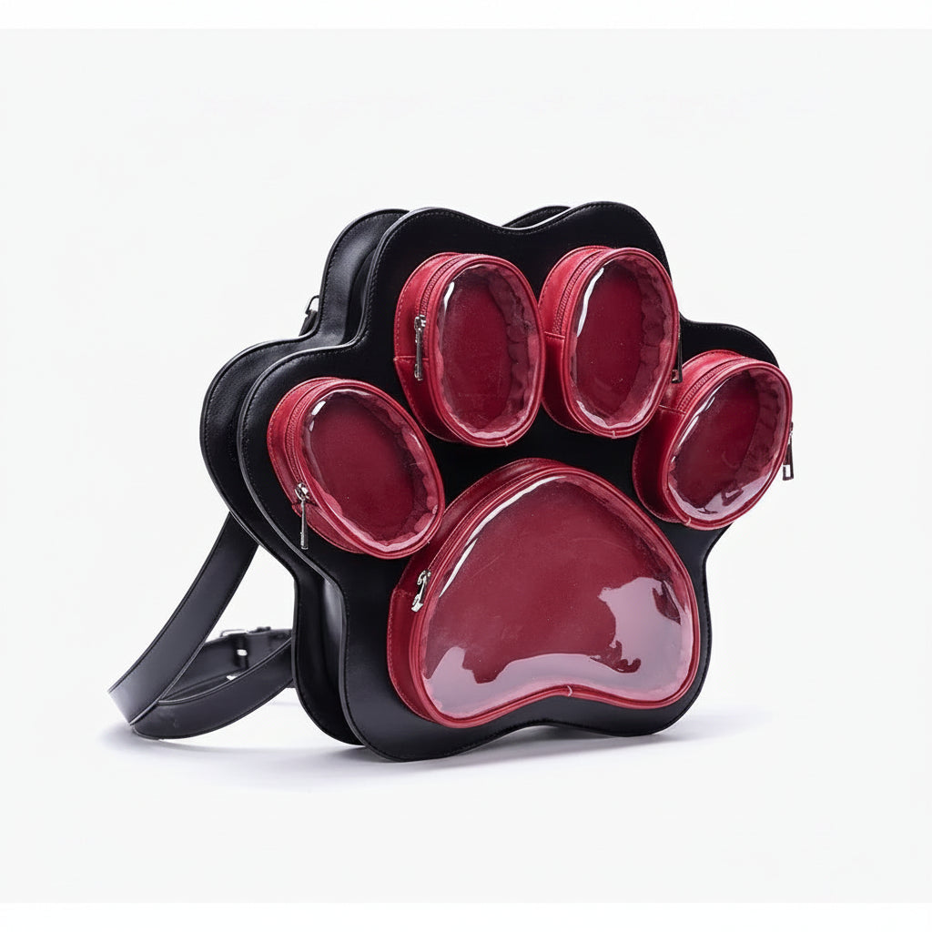 Cat Paw Lolita Backpack – Cute Kawaii Multi-Layer PVC Shoulder Bag for Women