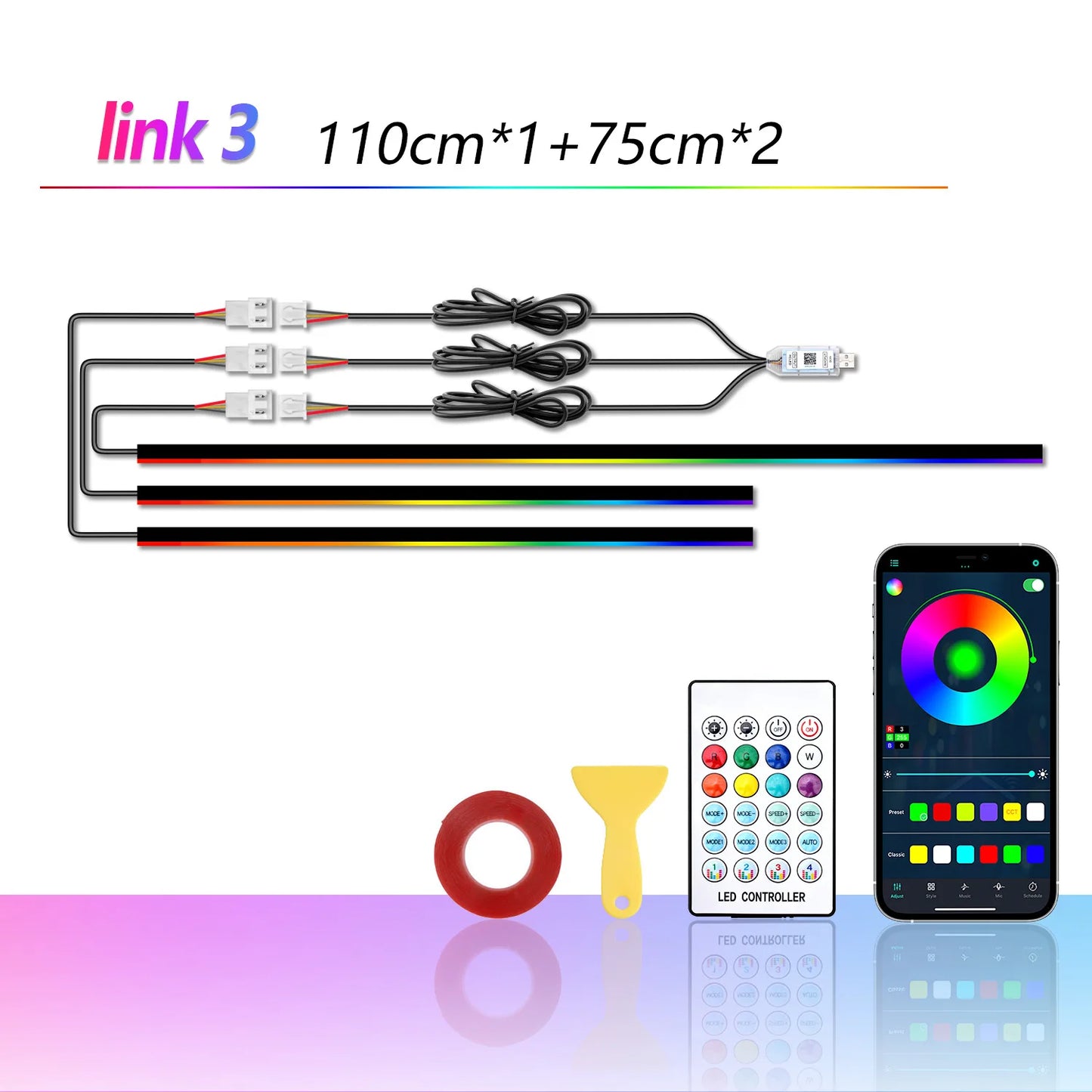 RGB Dream Color Acrylic Car Ambient Light Strip – App Remote Button