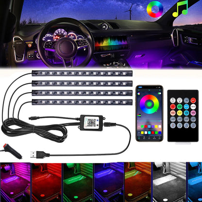 IP68 RGB Car Foot Ambient Light Bar Set – 72 LED, 4-Piece, App or Remote, 5V/12V