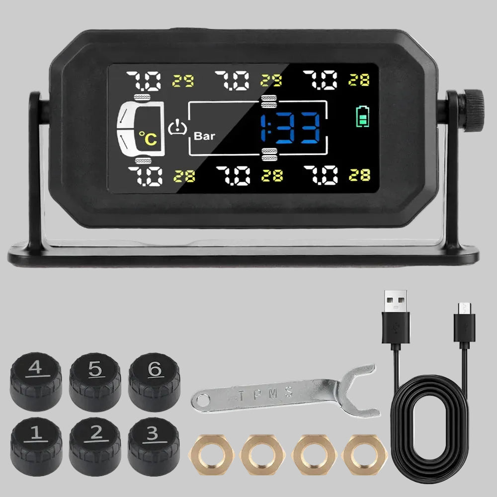 Digital gauge with various components on a white background