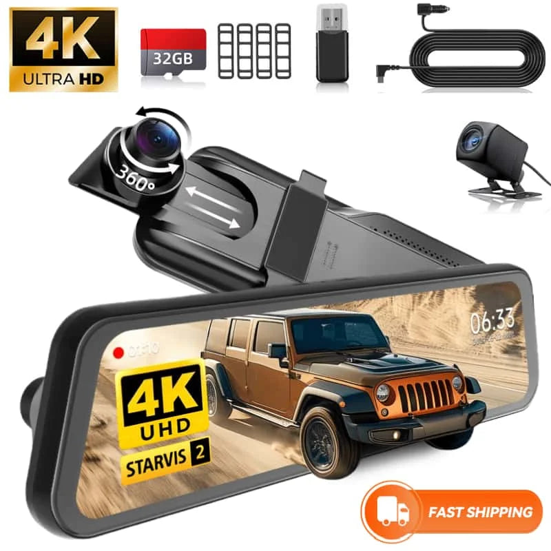 Touch Screen Mirror Dash Cam Front and Rear, 4K