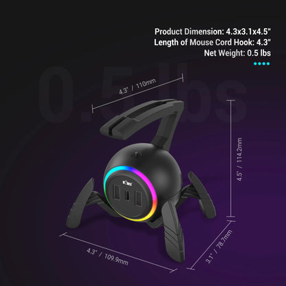 Gaming Mouse Bungee RGB Cable Management Flexible Cord Clip with USB Ports for FPS and Esports