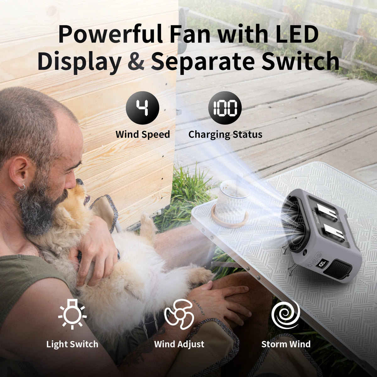 Portable Waist Fan 14500mAh – Dual Turbo Motors, 5 Speeds, Power Bank & Flashlight