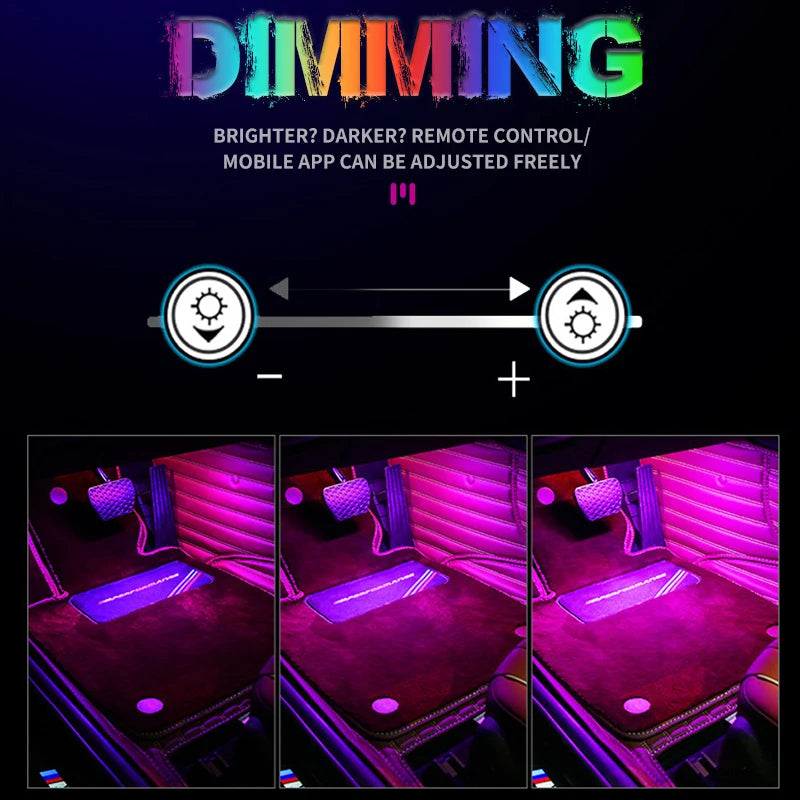 IP68 RGB Car Foot Ambient Light Bar Set – 72 LED, 4-Piece, App or Remote, 5V/12V