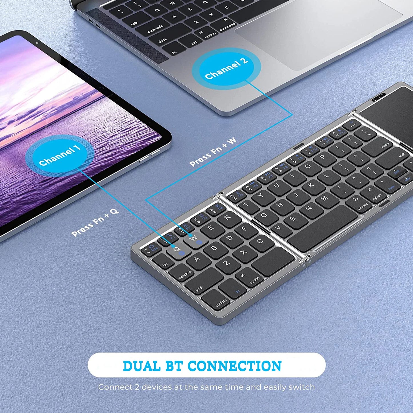 Foldable Wireless Bluetooth Keyboard Rechargeable Portable Keyboard for PC Mac Smartphone iOS Android