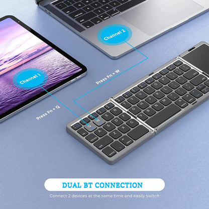 Foldable Wireless Bluetooth Keyboard Rechargeable Portable Keyboard for PC Mac Smartphone iOS Android