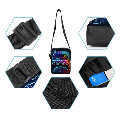 3-Piece Gaming School Bag Set – Backpack + Messenger Bag + Pencil Case, 8 Designs