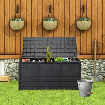 75 Gallon Outdoor Deck Box – 280L Wheeled Lockable Storage Chest with Wood-Effect Finish