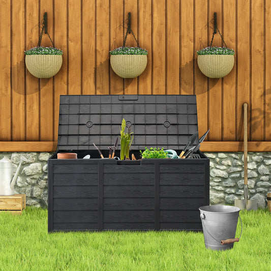 75 Gallon Outdoor Deck Box – 280L Wheeled Lockable Storage Chest with Wood-Effect Finish