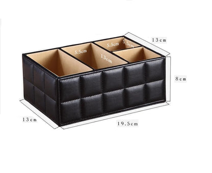 PU Leather Desktop Organizer – 4-Slot Storage Box for Remote Control, Phone & Office Supplies