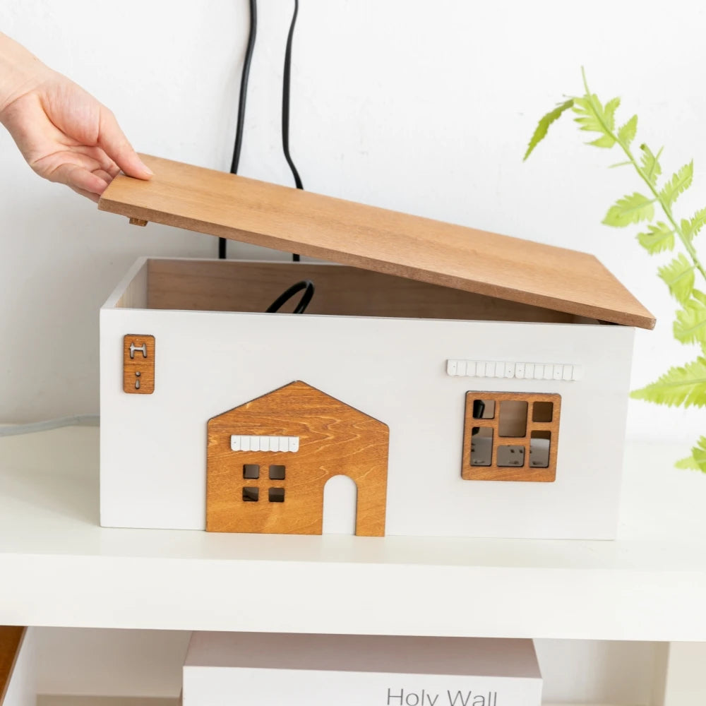 Wooden Desktop Cord Storage Box Desktop Organization Storage