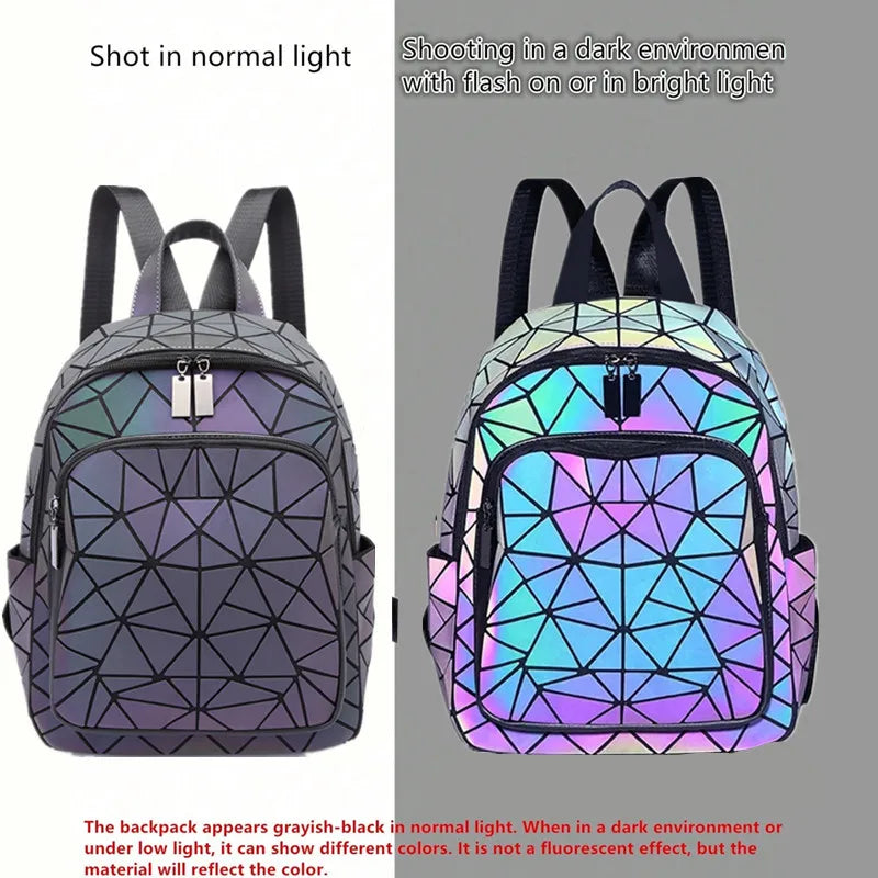Women's Holographic PVC Backpack – Geometric Luminous Design
