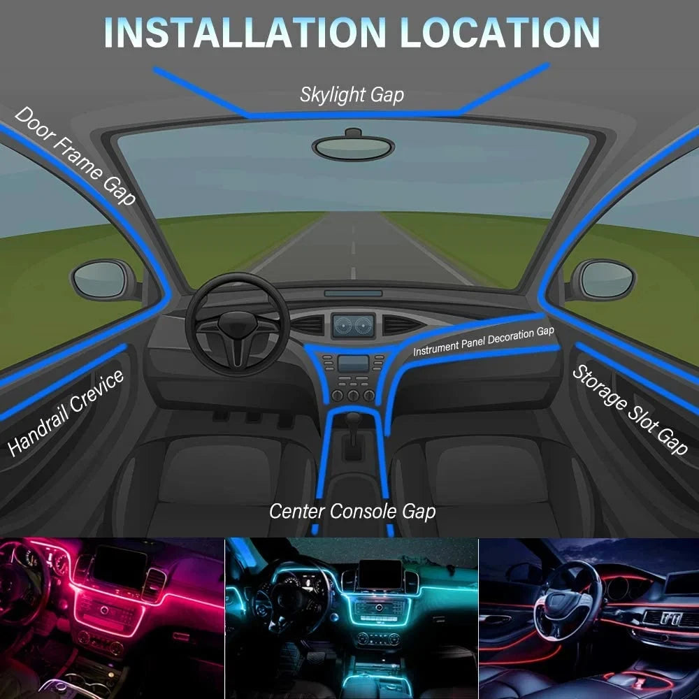 RGB LED Car Interior Ambient Light Kit – App Control, Music Sync, Up to 8m