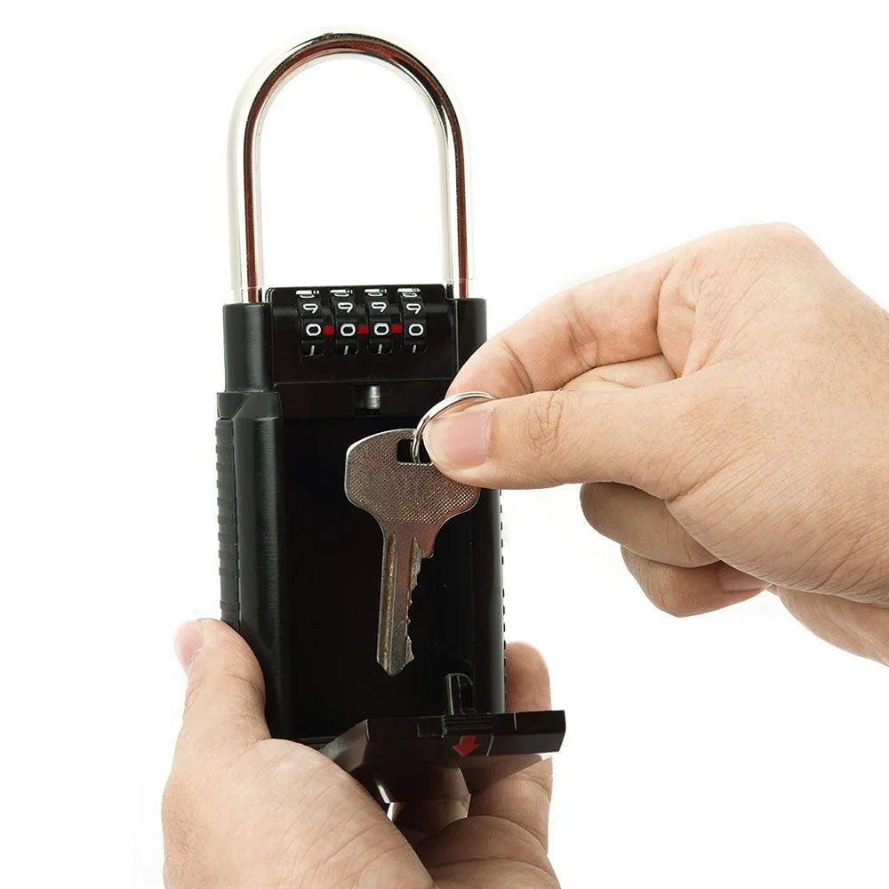 4-Digit Combination Key Lock Box – 2-in-1 Padlock & Storage, Zinc Alloy, Holds 6 Keys, Indoor & Outdoor