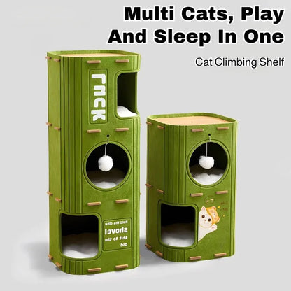 3-Tier Cat Tree with Integrated Sleeping Nest – Scratch-Resistant Cat Condo