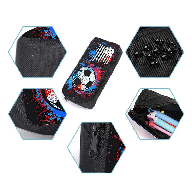 3-Piece Soccer Cartoon School Bag Set – Backpack, Lunch Bag & Pencil Case for Boys & Girls