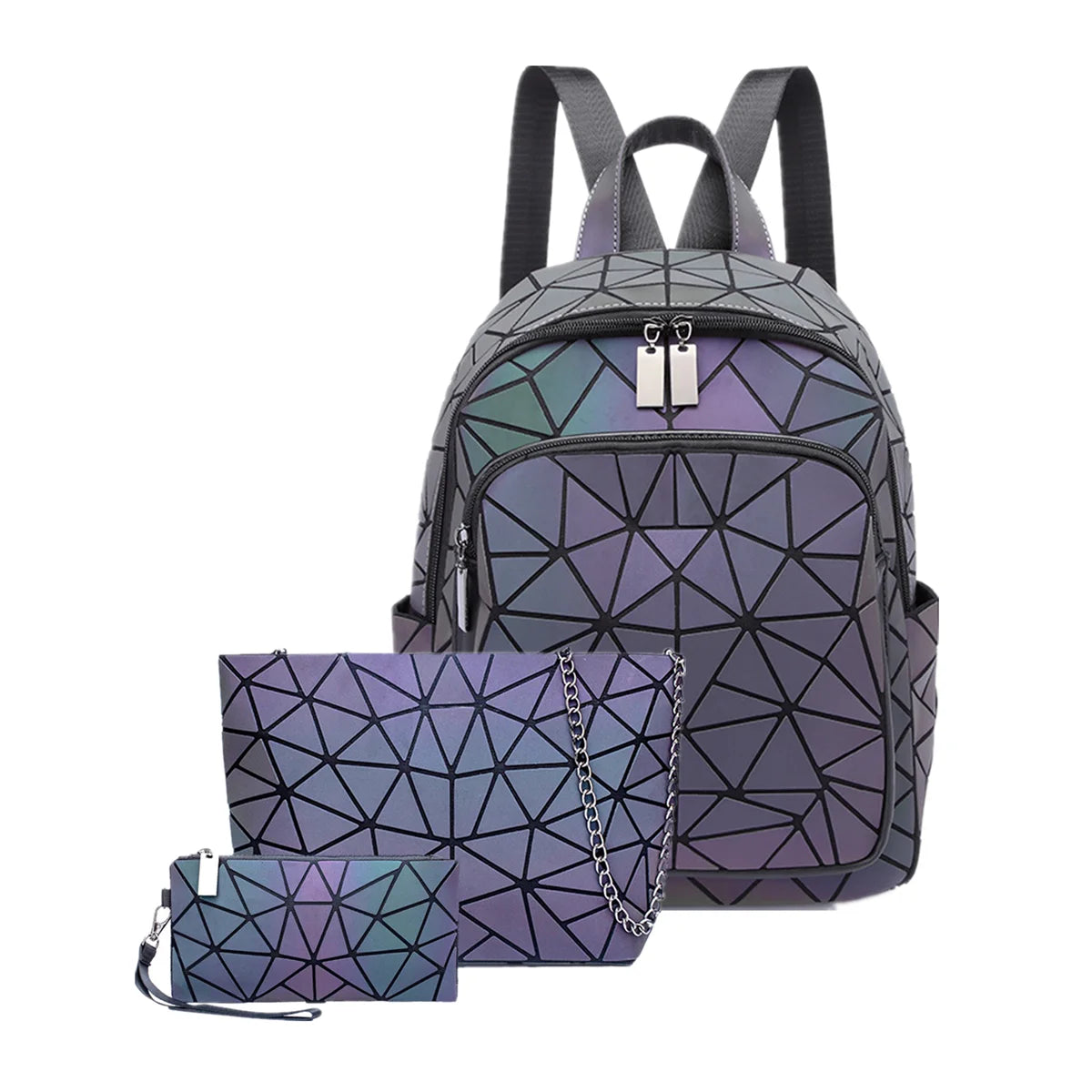 Women's Holographic PVC Backpack – Geometric Luminous Design