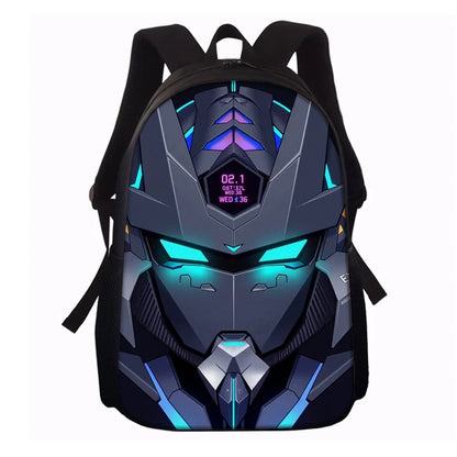 Cyberpunk Robot Pattern Backpack Set – Polyester, 20–35L, Unisex, 1–5 Piece