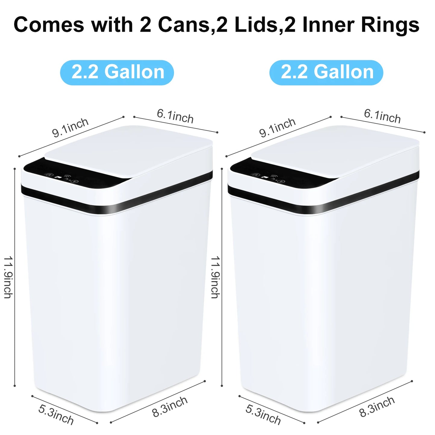 2 Pack 12L Bathroom Automatic Trash Cans Touchless Motion