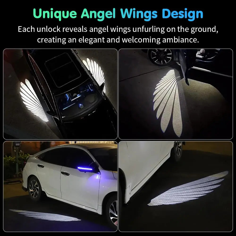 Angel Wing Car Door Projector Lights – Welcome Light, Mirror Mount, 30s Auto-Off