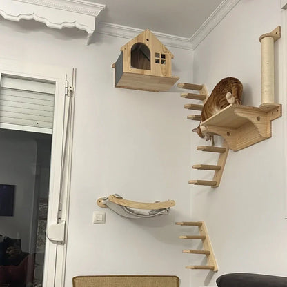 Wall-Mounted Cat Climbing Shelf System – Solid Wood Modular Cat Wall Furniture