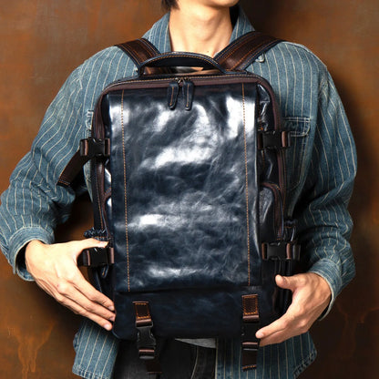 Handmade Genuine Cowhide Leather Backpack – 16" Laptop Compartment, Theft-Resistant, Business & Travel