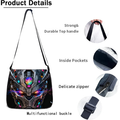 Cartoon Robot Print Backpack Set – Roomy Polyester School & Travel Bag, Unisex