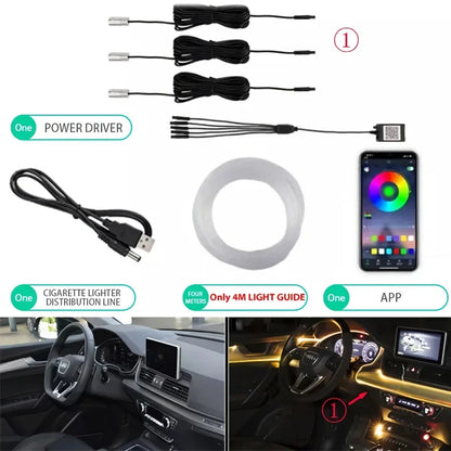 RGB Car Interior EL Wire Light Strip with App Control 12V Neon Ambient Lighting
