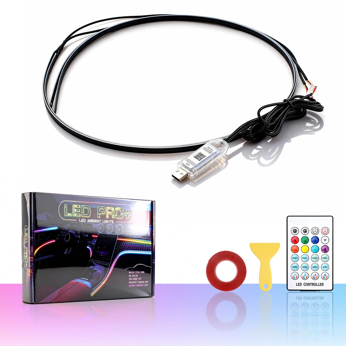 PMMA Acrylic RGB Symphony Car Ambient Light Strip – 612 LEDs, App + RF + Button Control, 110cm