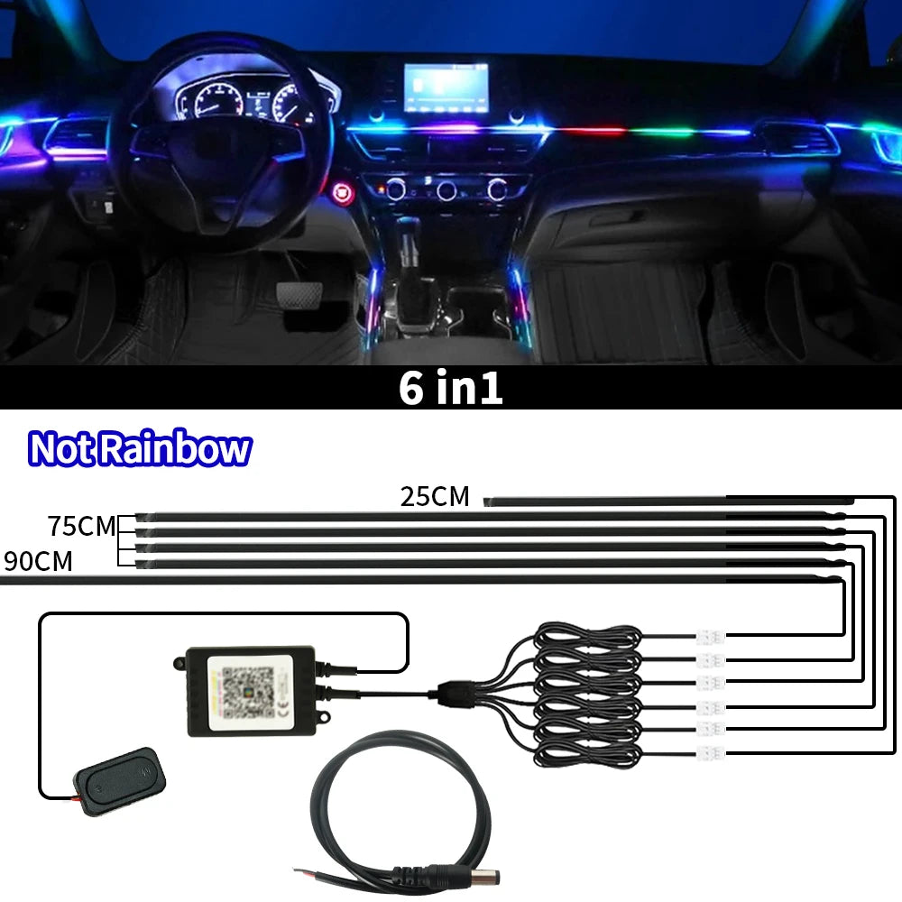 Car Ambient Lights Kit 18 in 1 RGB LED Interior Symphony Lights with App Control Acrylic Strip