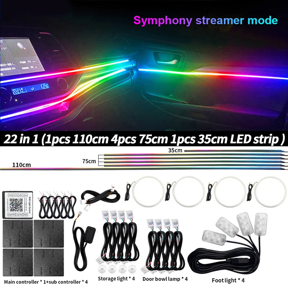 Car Interior Symphony Ambient Light Kit – 6 to 22-in-1, 213 Colors, Bluetooth App Control