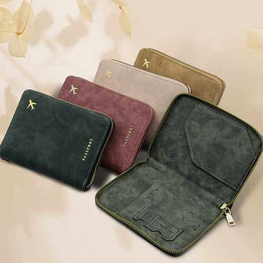 RFID Blocking Passport Wallet – Zipper, PU Leather, Multi-Slot Travel Organizer