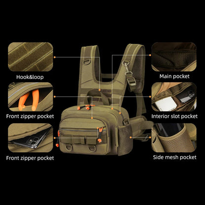 Tactical Fishing Chest Bag with Rod Holder and MOLLE System
