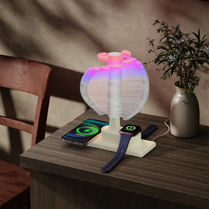 Spiral Tree Table Lamp with Colorful Lighting and Wireless Charging Pad for Phone and Watch