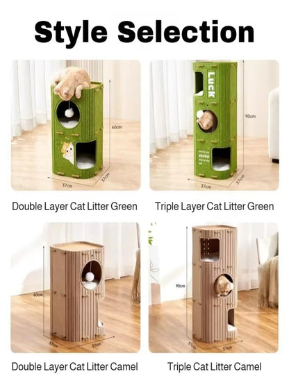 3-Tier Cat Tree with Integrated Sleeping Nest – Scratch-Resistant Cat Condo