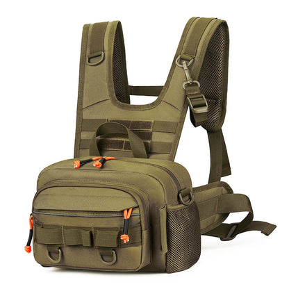 Tactical Fishing Chest Bag with Rod Holder and MOLLE System