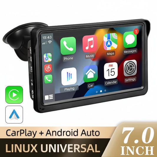 7 Inch Portable Car Touchscreen with Wireless Apple CarPlay Android Auto Bluetooth and FM Transmitter