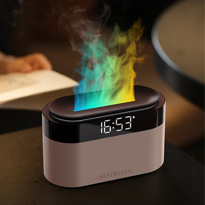 LED Clock Colorful Night Light with Flame Humidifier Ultrasonic Aromatherapy Diffuser with Remote Control