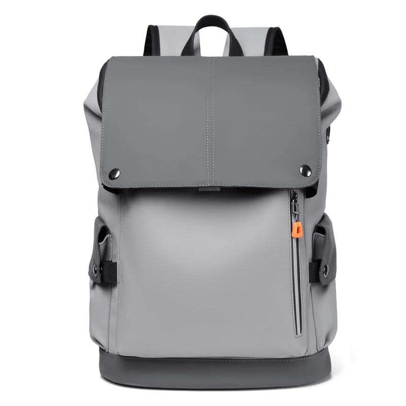 Men's PU Leather Laptop Backpack with USB Charging and Rain Cover