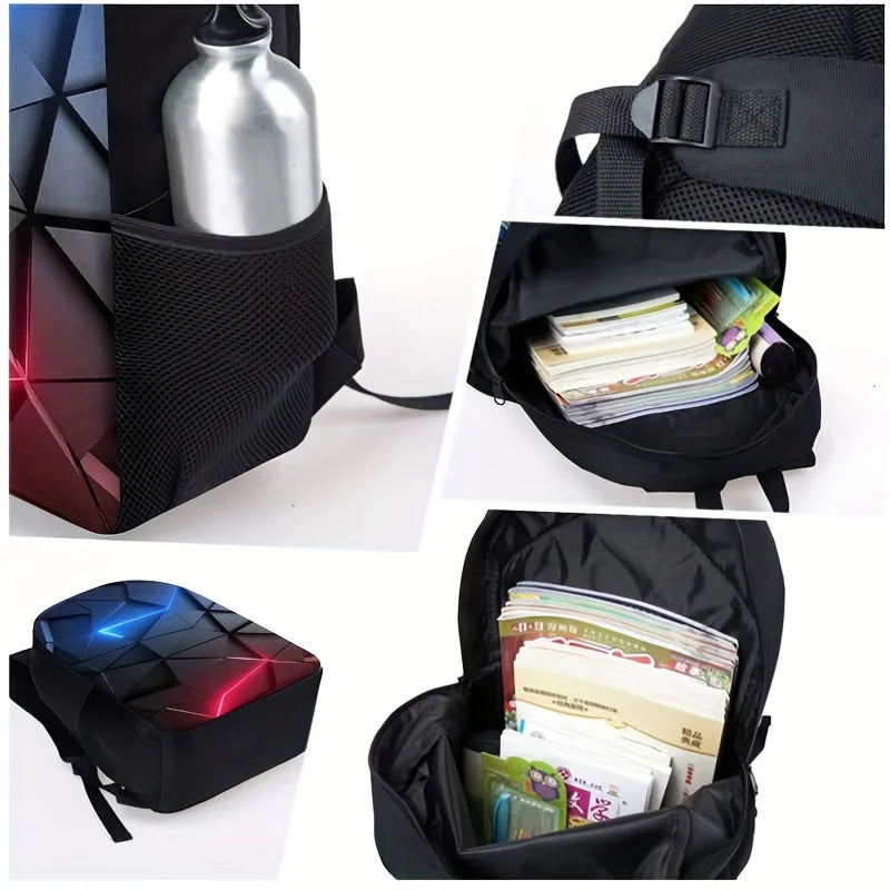 3-Piece Geometric Pattern Backpack Set – Backpack, Lunch Bag & Pencil Case, Ultra-Lightweight