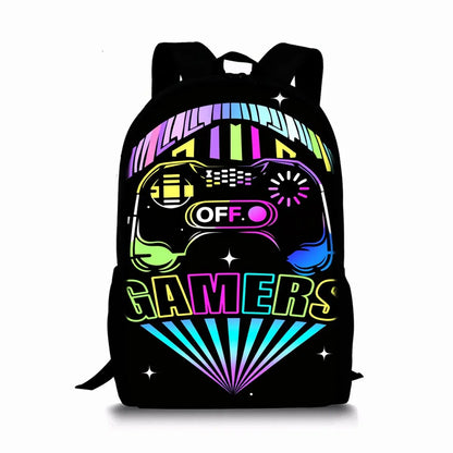 Gamepad Cyberpunk 2D Cartoon School Backpack – Lightweight Polyester Bag for Boys & Girls