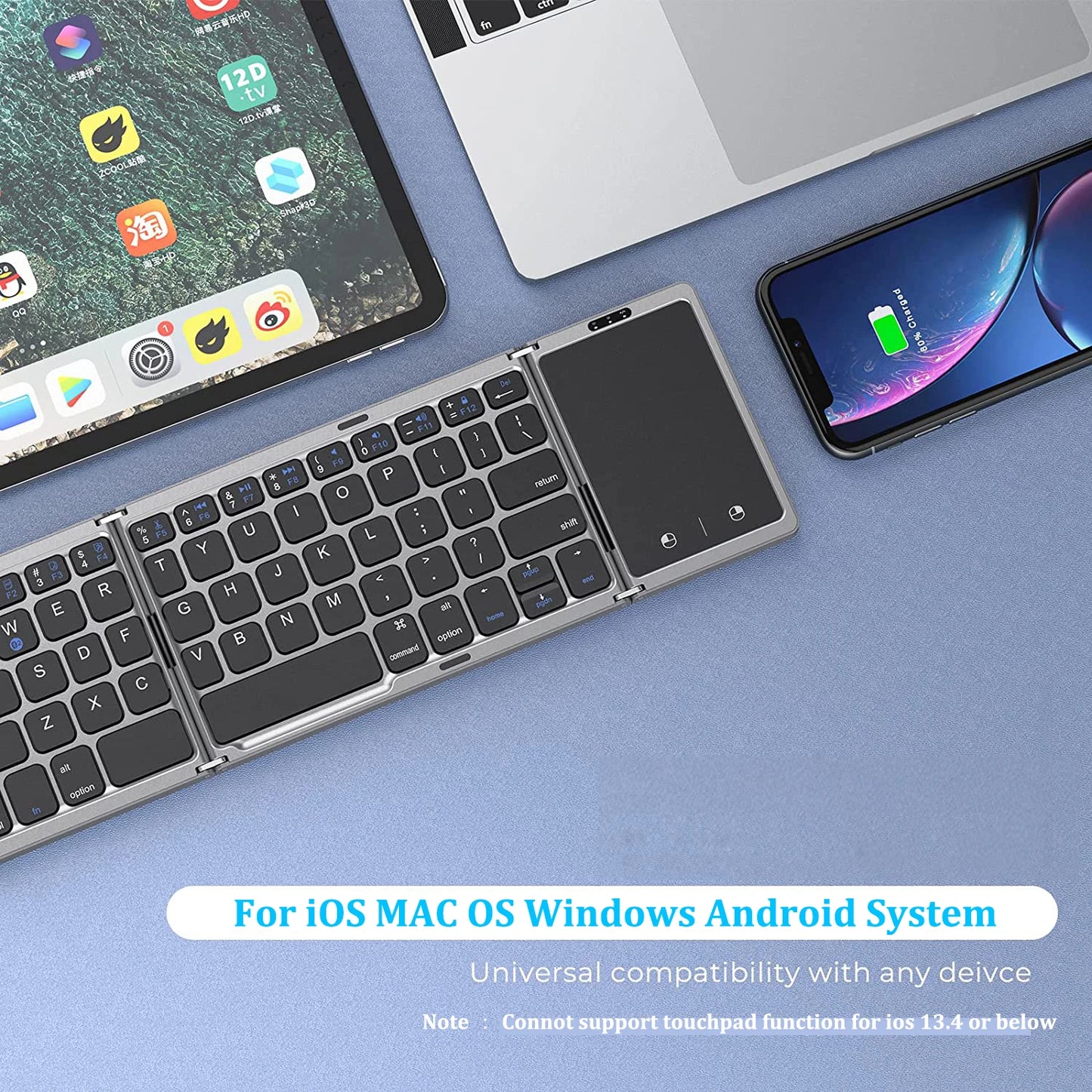 Foldable Wireless Bluetooth Keyboard Rechargeable Portable Keyboard for PC Mac Smartphone iOS Android