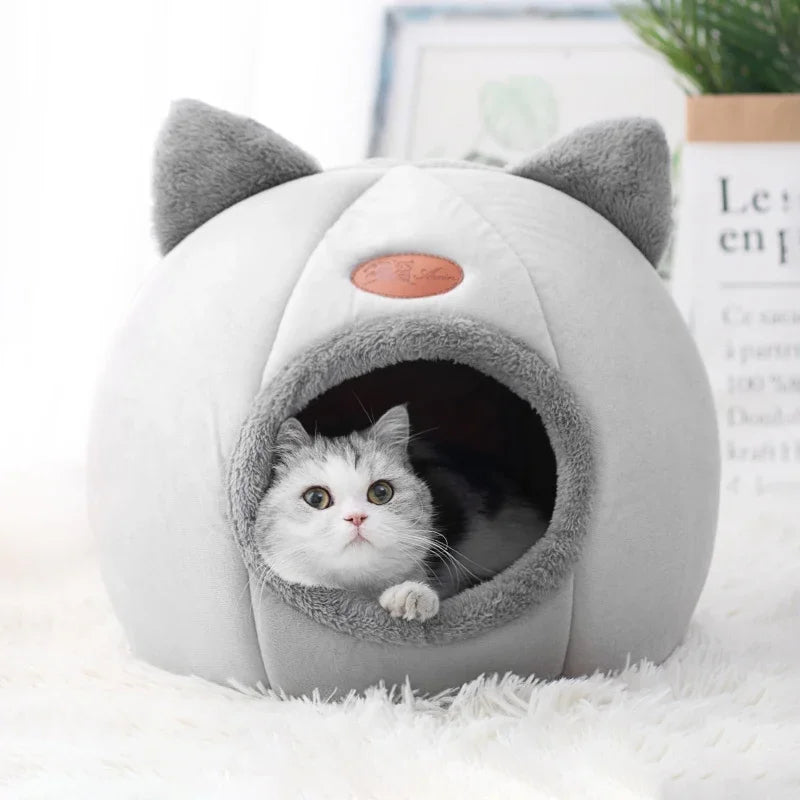 Cozy Cave Cat Bed – Warm Enclosed Pet Nest with Removable Cushion