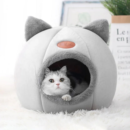 Cozy Cave Cat Bed – Warm Enclosed Pet Nest with Removable Cushion