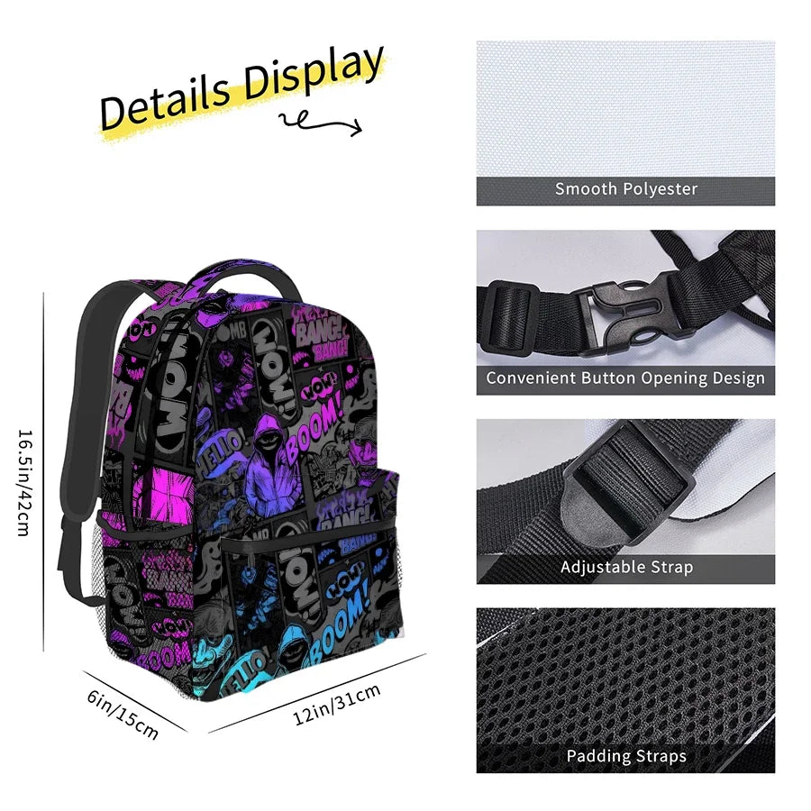Kids 3D Cartoon School Backpack – Explosion English Letter Design for Boys & Girls, Lightweight