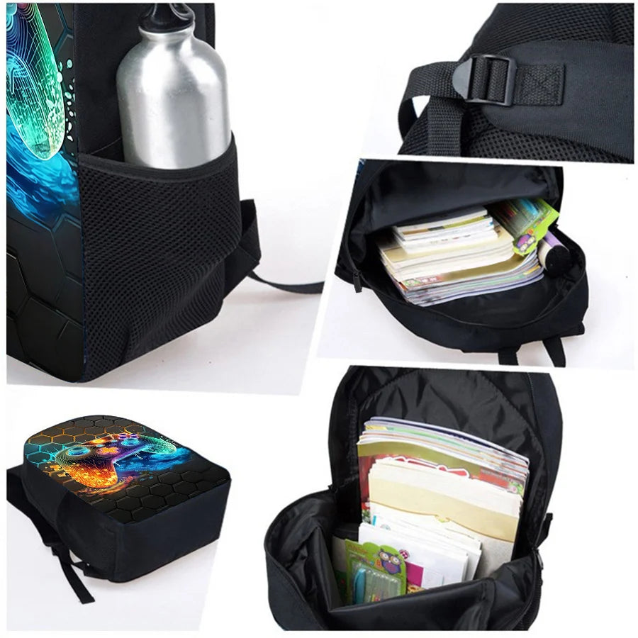 Game Controller 3D Cartoon School Backpack 3-Piece Set – Backpack, Lunch Bag & Pencil Case for Boys & Girls