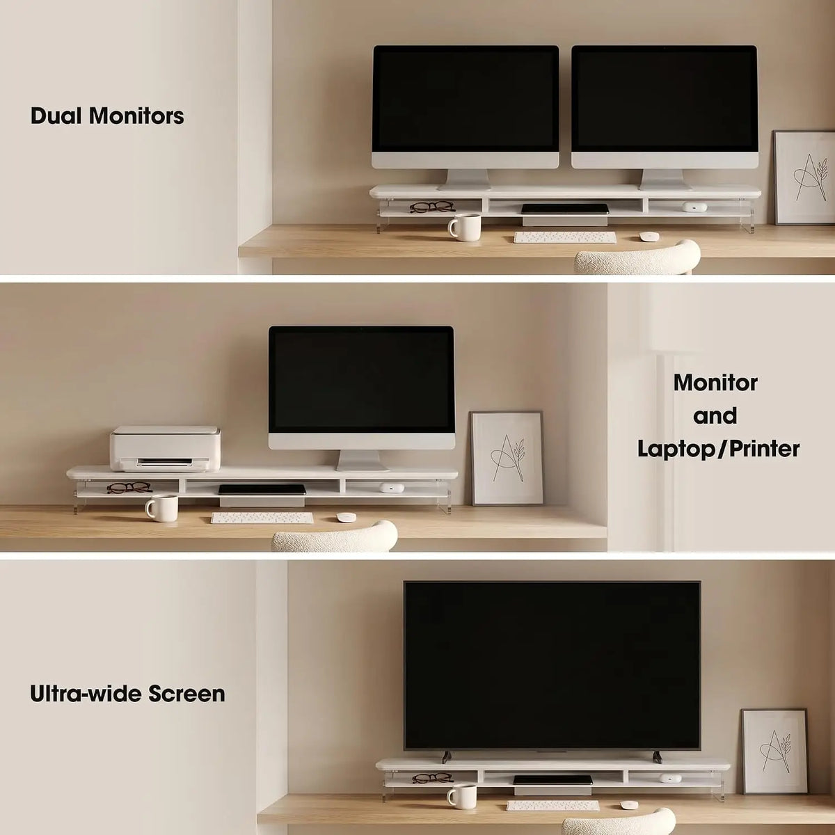 Acrylic Dual Monitor Stand Riser – Two-Tier Desk Organizer with Keyboard Storage Shelf